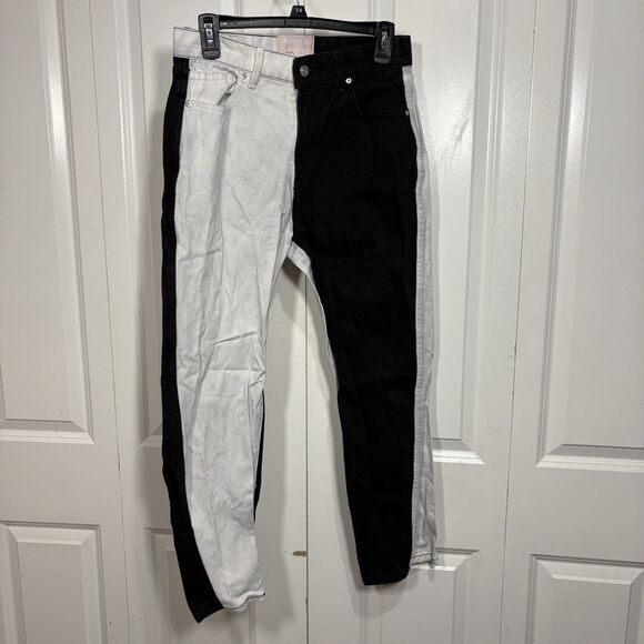 Revice Two Tone Jeans Women 29 Black White High Rise Y2K Contrast Streetwear - Picture 1 of 9